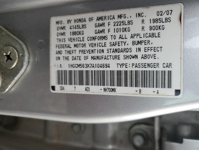 1HGCM563X7A104694 - 2007 HONDA ACCORD SE SILVER photo 13