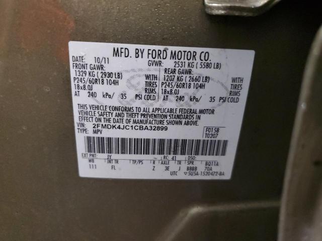 2FMDK4JC1CBA32899 - 2012 FORD EDGE SEL BEIGE photo 13