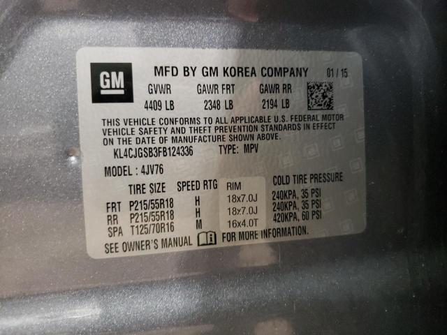 KL4CJGSB3FB124336 - 2015 BUICK ENCORE GRAY photo 12