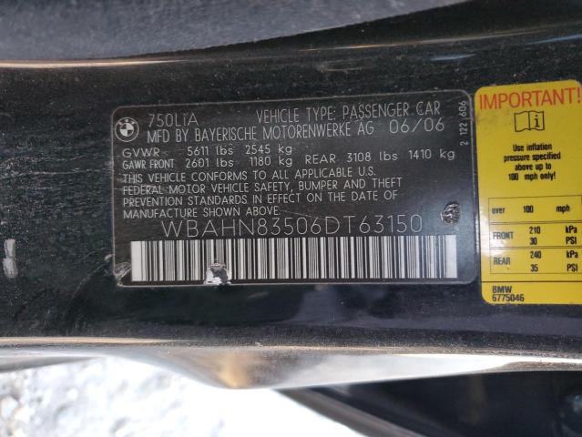 WBAHN83506DT63150 - 2006 BMW 750 LI BLACK photo 12