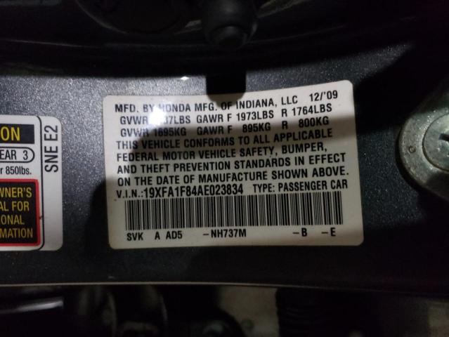 19XFA1F84AE023834 - 2010 HONDA CIVIC EX GRAY photo 12