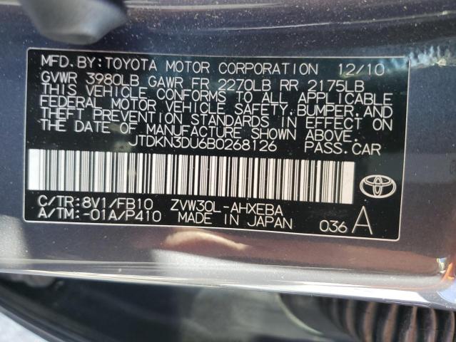 JTDKN3DU6B0268126 - 2011 TOYOTA PRIUS GRAY photo 12