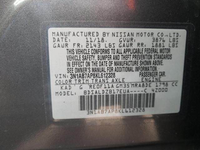 3N1AB7AP8KL612328 - 2019 NISSAN SENTRA S GRAY photo 13