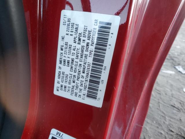 1HGCT1B7XHA006397 - 2017 HONDA ACCORD EX RED photo 12