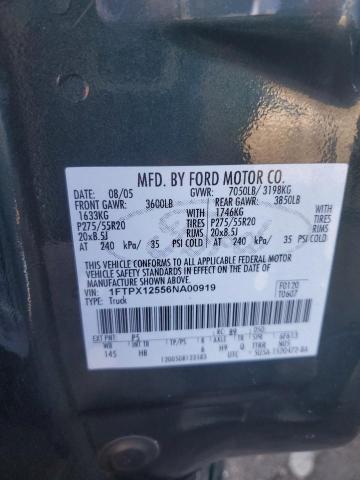 1FTPX12556NA00919 - 2006 FORD F150 BLACK photo 12