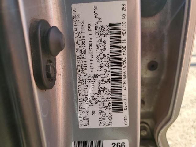 3TMJU4GN2FM181285 - 2015 TOYOTA TACOMA DOUBLE CAB PRERUNNER SILVER photo 12