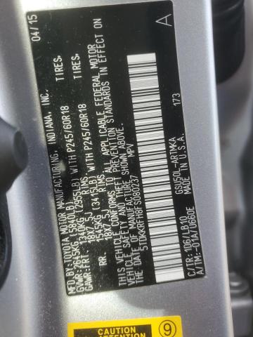 5TDKKRFH8FS080237 - 2015 TOYOTA HIGHLANDER XLE Gümüş foto 13