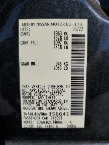 1N4BL4DV0NN356641 - 2022 NISSAN ALTIMA SV BLACK photo 12