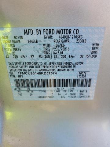 1FMCU93148KD57574 - 2008 FORD ESCAPE XLT SILVER photo 13