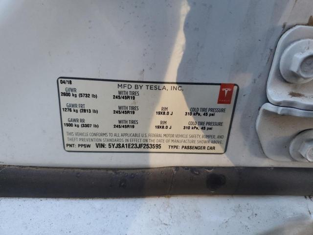 5YJSA1E23JF253595 - 2018 TESLA MODEL S WHITE photo 12