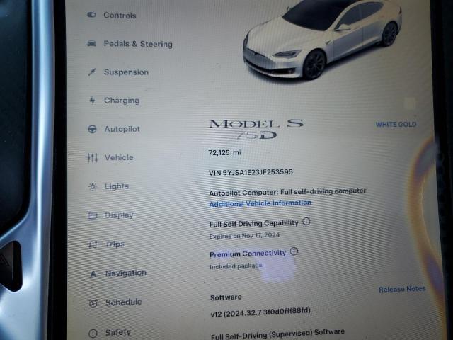 5YJSA1E23JF253595 - 2018 TESLA MODEL S WHITE photo 9
