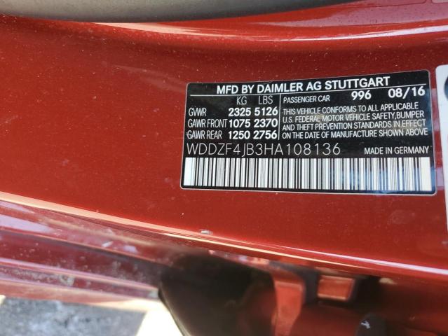 WDDZF4JB3HA108136 - 2017 MERCEDES-BENZ E 300 RED photo 12