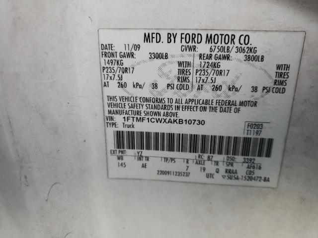 1FTMF1CWXAKB10730 - 2010 FORD F150 WHITE photo 12