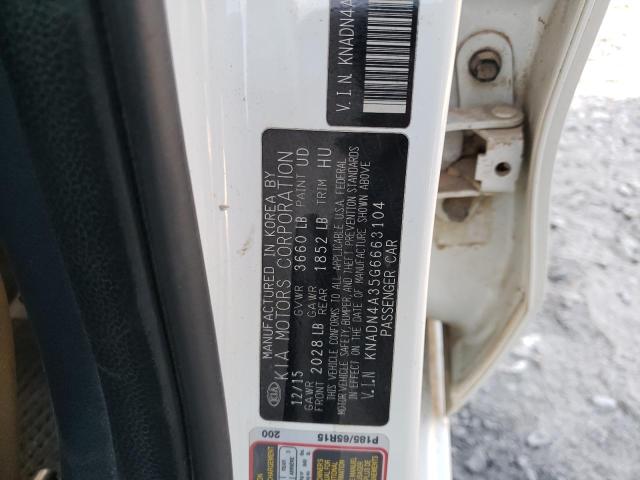 KNADN4A35G6663104 - 2016 KIA RIO EX WHITE photo 12