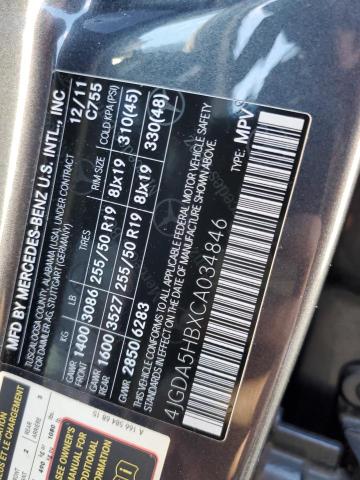 4JGDA5HBXCA034846 - 2012 MERCEDES-BENZ ML 350 4MATIC GRAY photo 13