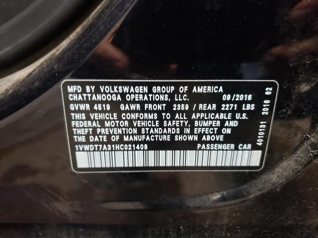 1VWDT7A31HC021408 - 2017 VOLKSWAGEN PASSAT R-LINE Schwarz Foto 12