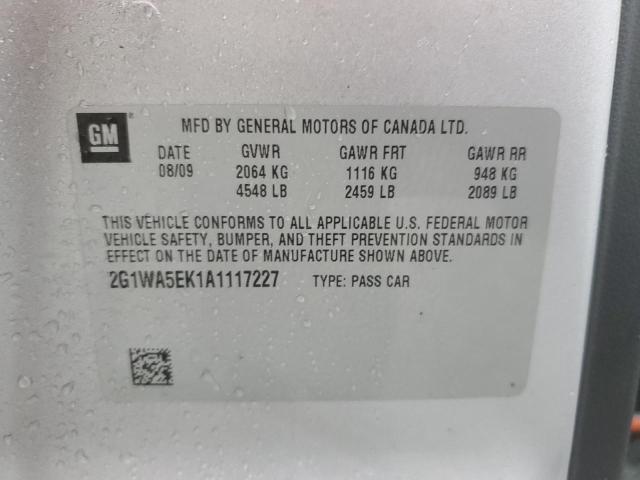 2G1WA5EK1A1117227 - 2010 CHEVROLET IMPALA LS SILVER photo 12