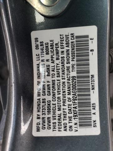 19XFA1F92AE000299 - 2010 HONDA CIVIC EXL ნაცრისფერი ფოტო 13