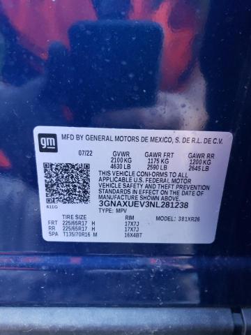 3GNAXUEV3NL281238 - 2022 CHEVROLET EQUINOX LT BLUE photo 13