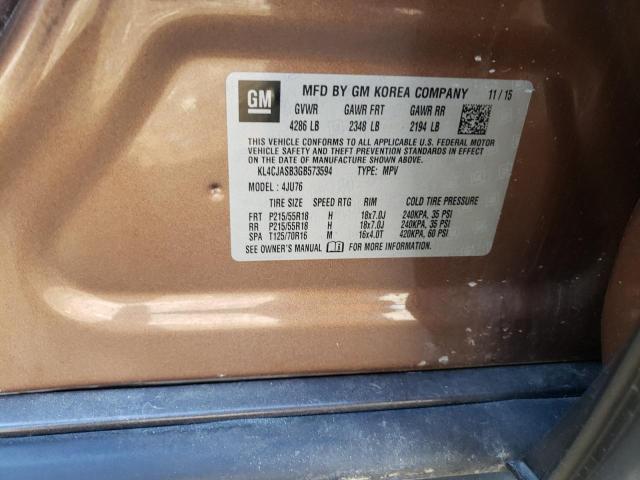 KL4CJASB3GB573594 - 2016 BUICK ENCORE BROWN photo 12