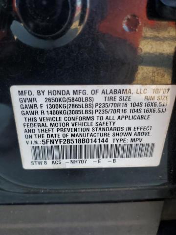 5FNYF28518B014144 - 2008 HONDA PILOT EXL BLACK photo 13