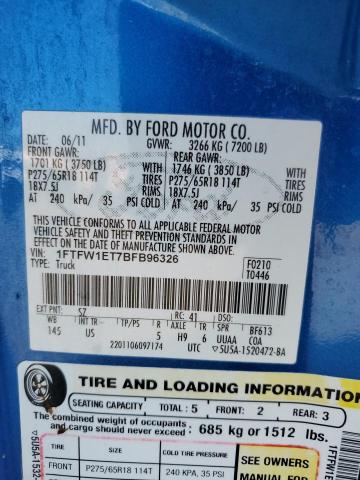 1FTFW1ET7BFB96326 - 2011 FORD F150 SUPERCREW BLUE photo 12