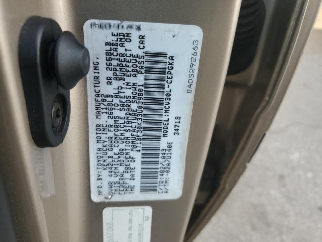 4T1BF30K33U039801 - 2003 TOYOTA CAMRY LE TAN photo 12