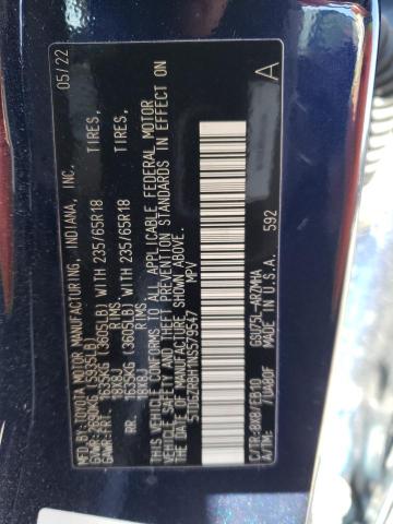 5TDGZRBH1NS579547 - 2022 TOYOTA HIGHLANDER XLE BLUE photo 14