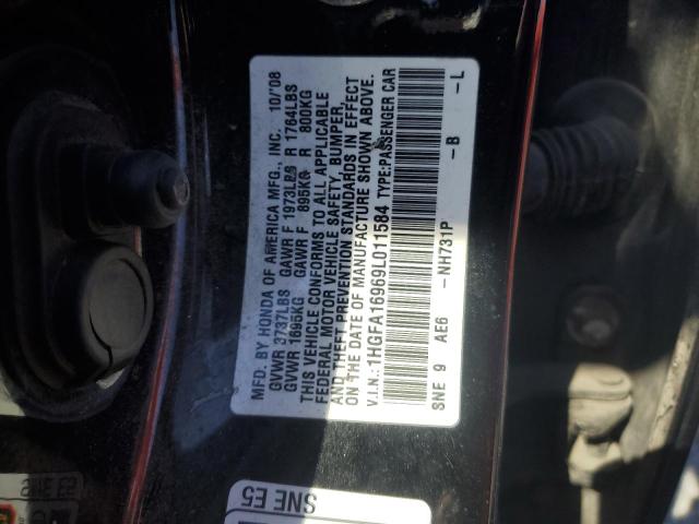 1HGFA16969L011584 - 2009 HONDA CIVIC EXL შავი ფოტო 12