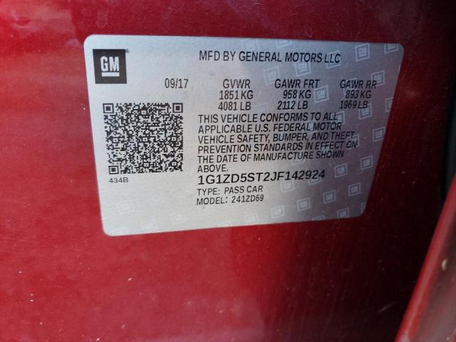 1G1ZD5ST2JF142924 - 2018 CHEVROLET MALIBU LT RED photo 12