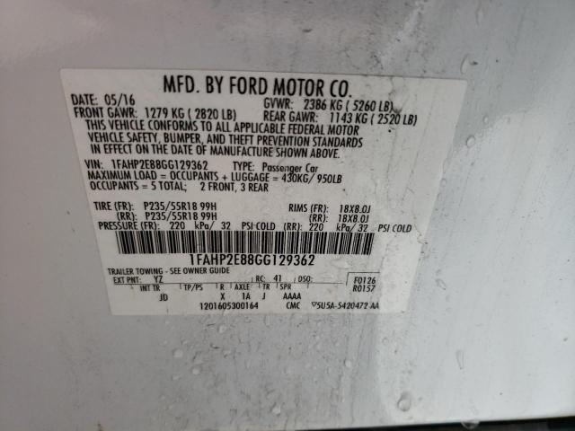 1FAHP2E88GG129362 - 2016 FORD TAURUS SEL WHITE photo 13