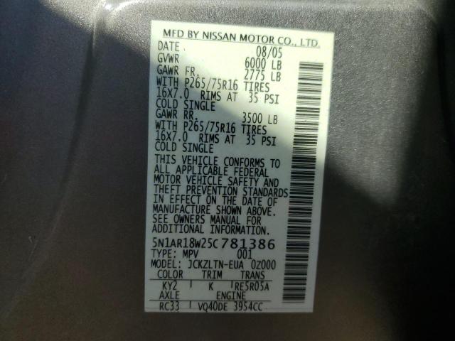 5N1AR18W25C781386 - 2005 NISSAN PATHFINDER LE 米色 照片 14