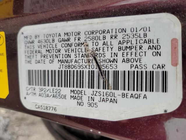 JT8BD69SX10135653 - 2001 LEXUS GS 300 BURGUNDY photo 12