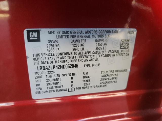 LRBAZLR42ND062046 - 2022 BUICK ENVISION PREFERRED Tünd qırmızı foto 12