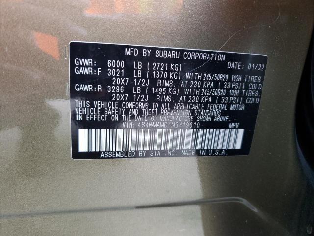 4S4WMAMD1N3419610 - 2022 SUBARU ASCENT LIMITED GREEN photo 13