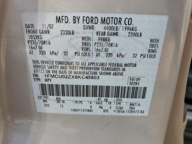 1FMCU02ZX8KC45803 - 2008 FORD ESCAPE XLS WHITE photo 13