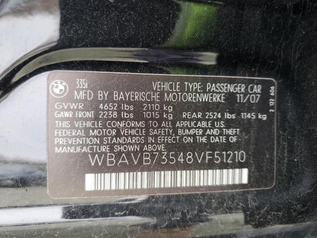 WBAVB73548VF51210 - 2008 BMW 335 I BLACK photo 12