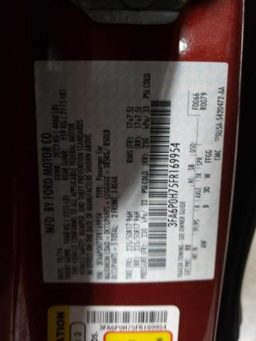 3FA6P0H75FR169954 - 2015 FORD FUSION SE RED photo 12