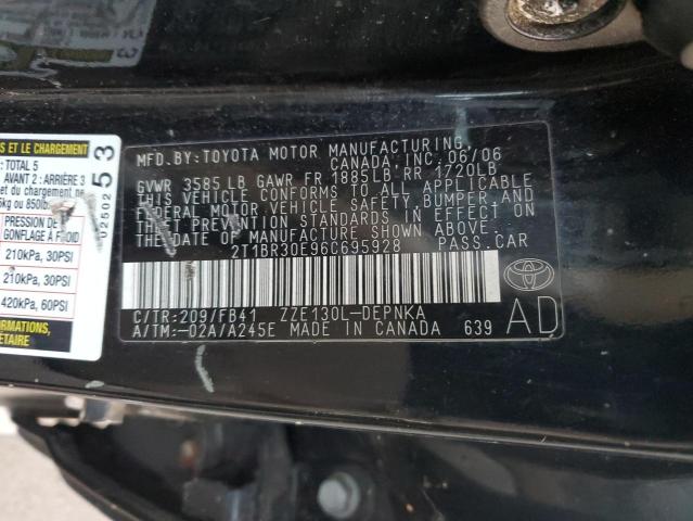 2T1BR30E96C695928 - 2006 TOYOTA COROLLA CE BLACK photo 12