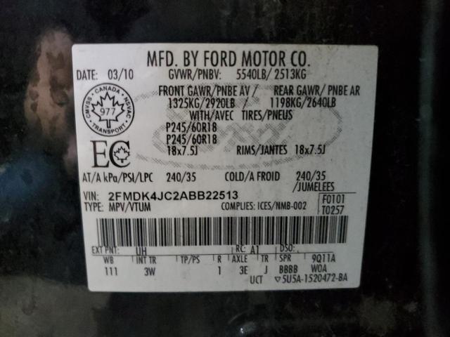 2FMDK4JC2ABB22513 - 2010 FORD EDGE SEL BLACK photo 13