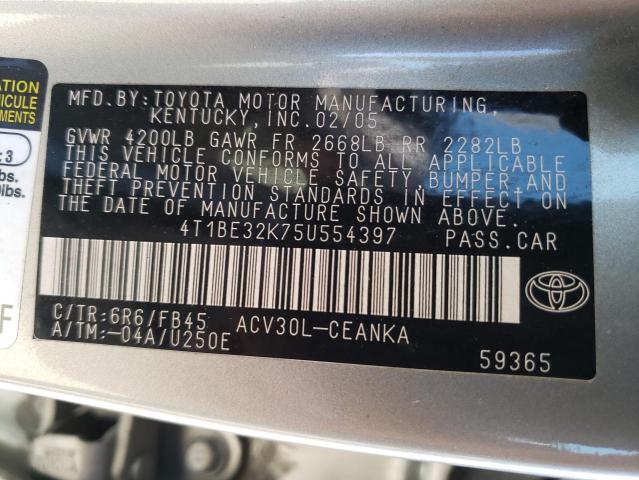 4T1BE32K75U554397 - 2005 TOYOTA CAMRY LE SILVER photo 12