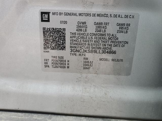 3GNCJKSB9LL304866 - 2020 CHEVROLET TRAX LS SILVER photo 12