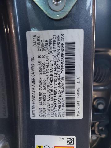 1HGCV1F35KA091089 - 2019 HONDA ACCORD SPORT GRAY photo 12