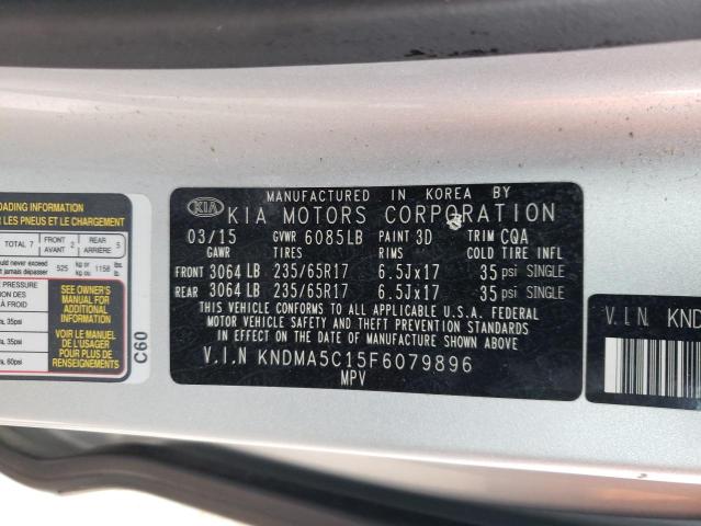 KNDMA5C15F6079896 - 2015 KIA SEDONA L SILVER photo 13