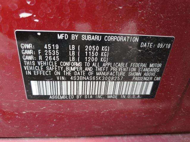 4S3BNAS65K3008257 - 2019 SUBARU LEGACY SPORT RED photo 13