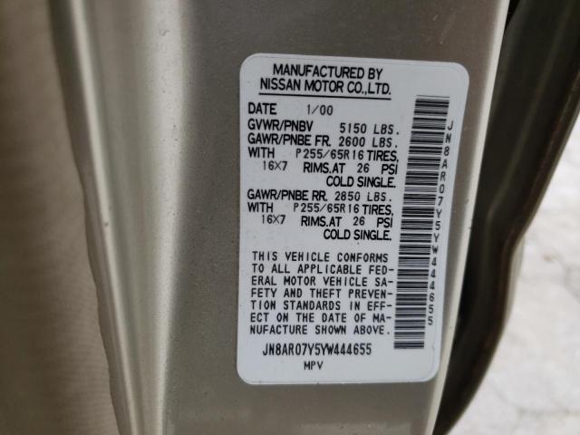 JN8AR07Y5YW444655 - 2000 NISSAN PATHFINDER LE GOLD photo 13