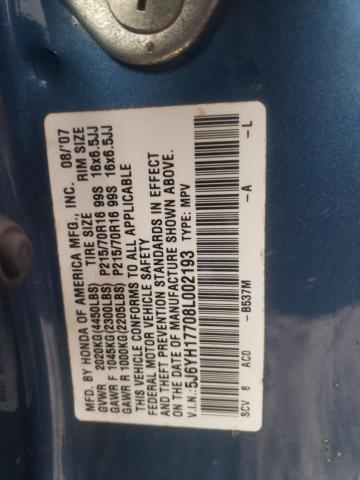 5J6YH17708L002193 - 2008 HONDA ELEMENT EX BLUE photo 12