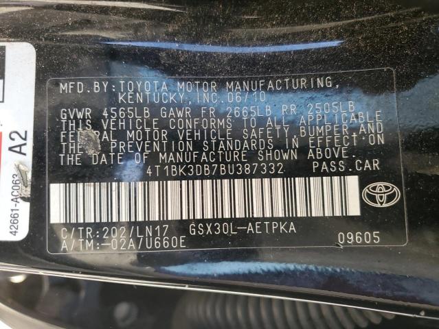 4T1BK3DB7BU387332 - 2011 TOYOTA AVALON BASE 黑色 照片 13