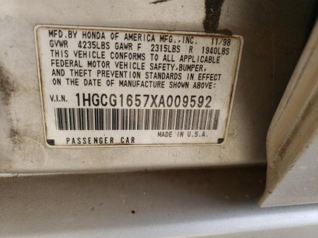 1HGCG1657XA009592 - 1999 HONDA ACCORD EX GRAY photo 12