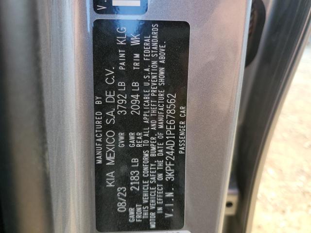 3KPF24AD1PE678562 - 2023 KIA FORTE LX SILVER photo 12